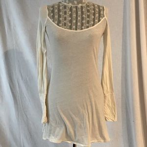 Long top with lace high neck detailing and button up back